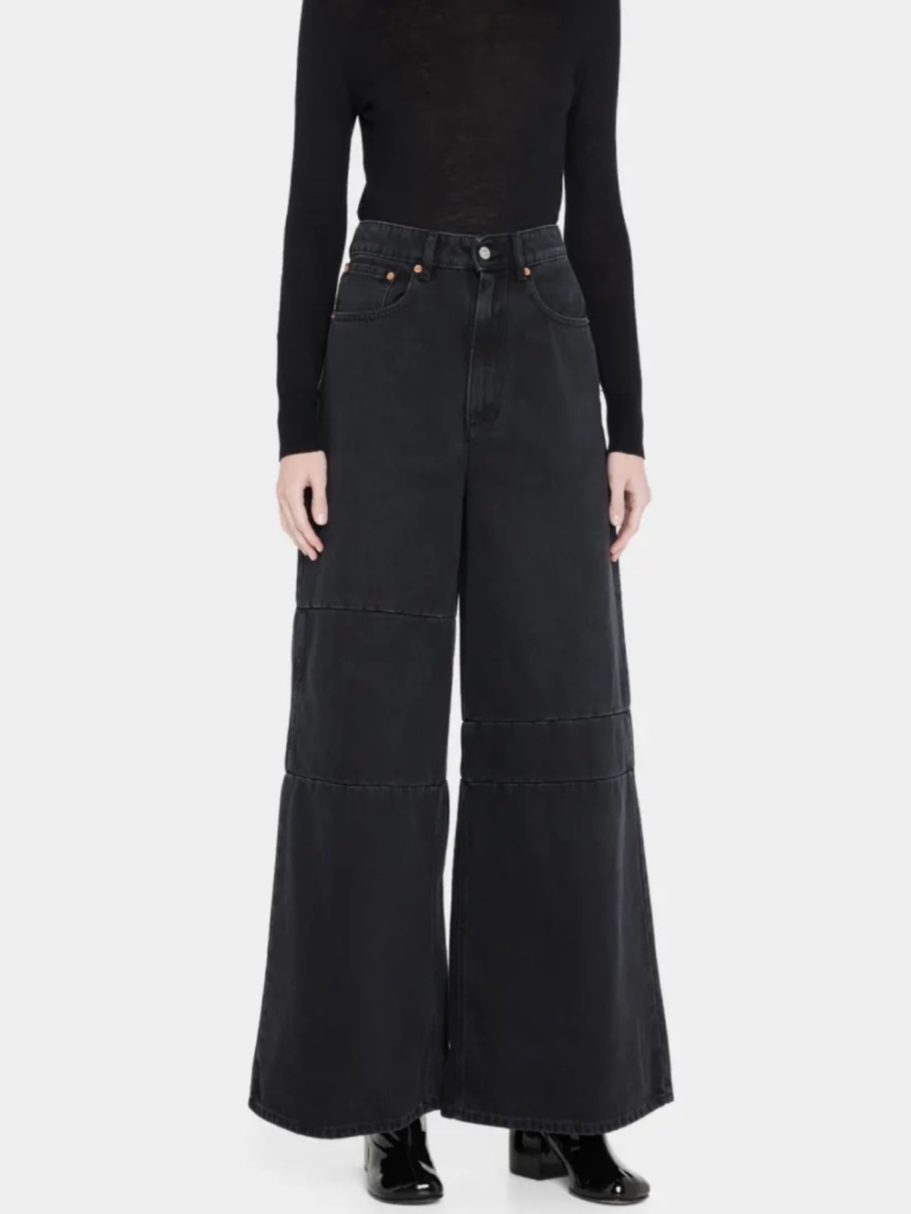 MM6 MAISON MARGIELA Black Cropped Wide-Leg Paneled Jeans Size 29
